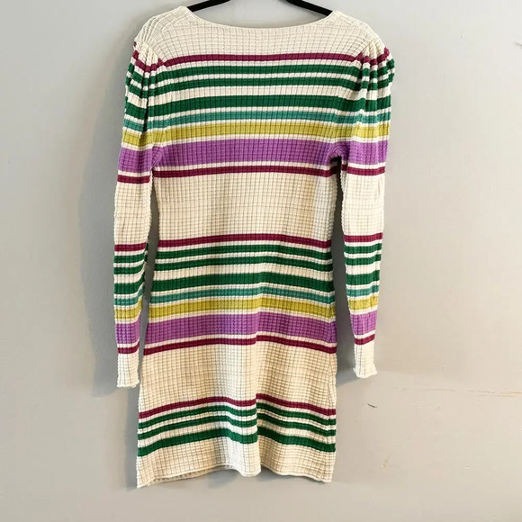 Free People Gidget Knit cotton purple green striped long sleeve dress size XS - Picture 3 of 8